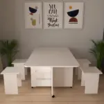 MERETTO Pratik Katlanır Açılır Kapanır Katlanabilir Taşınabilir Kahverengi Yemek Masası 4 Kişilik Masası - Beyaz